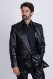 Barabas Wholesale Men's Faux Leather Striped Pattern Peak Lapel Suit 5SU55 Black