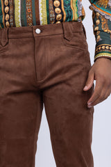 Barabas Wholesale Men's Velvet Stretch Flare Casual Bell Bottom Pants 5WP01 Coffee