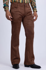 Barabas Wholesale Men's Velvet Stretch Flare Casual Bell Bottom Pants 5WP01 Coffee