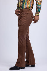Barabas Men's Velvet Stretch Flare Casual Bell Bottom Pants 5WP01 Coffee