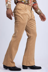 Barabas Wholesale Men's Velvet Stretch Flare Casual Bell Bottom Pants 5WP01 Khaki