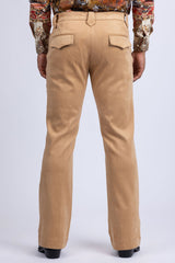 Barabas Men's Velvet Stretch Flare Casual Bell Bottom Pants 5WP01 Khaki
