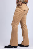 Barabas Wholesale Men's Velvet Stretch Flare Casual Bell Bottom Pants 5WP01 Khaki