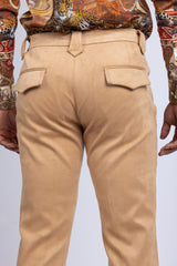 Barabas Men's Velvet Stretch Flare Casual Bell Bottom Pants 5WP01 Khaki
