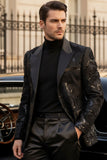 Barabas Wholesale Men's Floral Shiny Sequin Design Peak Lapel Blazer 5BL07 Black Silver