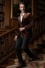 Barabas Wholesale Men's Velvet Shiny Design Notch Lapel Blazer 5BL18 Coffee