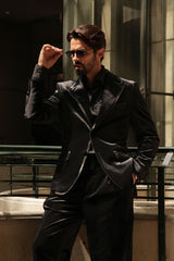 Barabas Wholesale Men's Velvet Shiny Design Notch Lapel Blazer 5BL18 Black