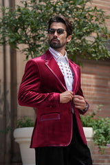 Barabas Wholesale Men's Velvet Shiny Design Notch Lapel Blazer 5BL18 Burgundy