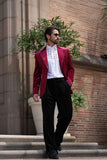 Barabas Wholesale Men's Velvet Shiny Design Notch Lapel Blazer 5BL18 Burgundy