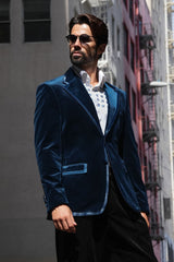 Barabas Wholesale Men's Velvet Shiny Design Notch Lapel Blazer 5BL18 Teal