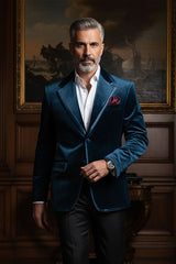 Barabas Wholesale Men's Velvet Shiny Design Notch Lapel Blazer 5BL18 blue