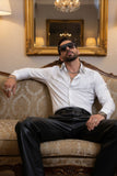 Barabas Wholesale Men's Rhinestones Geometric Stretch Long Sleeve Shirts 5BR03 White Silver