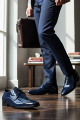 Barabas Wholesale Men's Shiny Solid Lace-up Leather Loafer Dress Shoes 5SH05 Navy