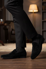 Barabas Wholesale Men's Rhinestone Design Slip On Leather Loafer Shoes 5SH14 Black