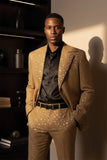 Barabas Wholesale Men's Geometric Polka Dots Pattern Notch Lapel Suit 5SU34 Gold