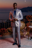 Barabas Wholesale Men's Shiny Geometric Slim Fit Pattern Notch Lapel Suit 5SU42 Lilac