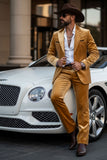 Barabaas Wholesale Men's Velvet Luxury Formal Wear Peak Lapel Suit 5SU51 Mustard
