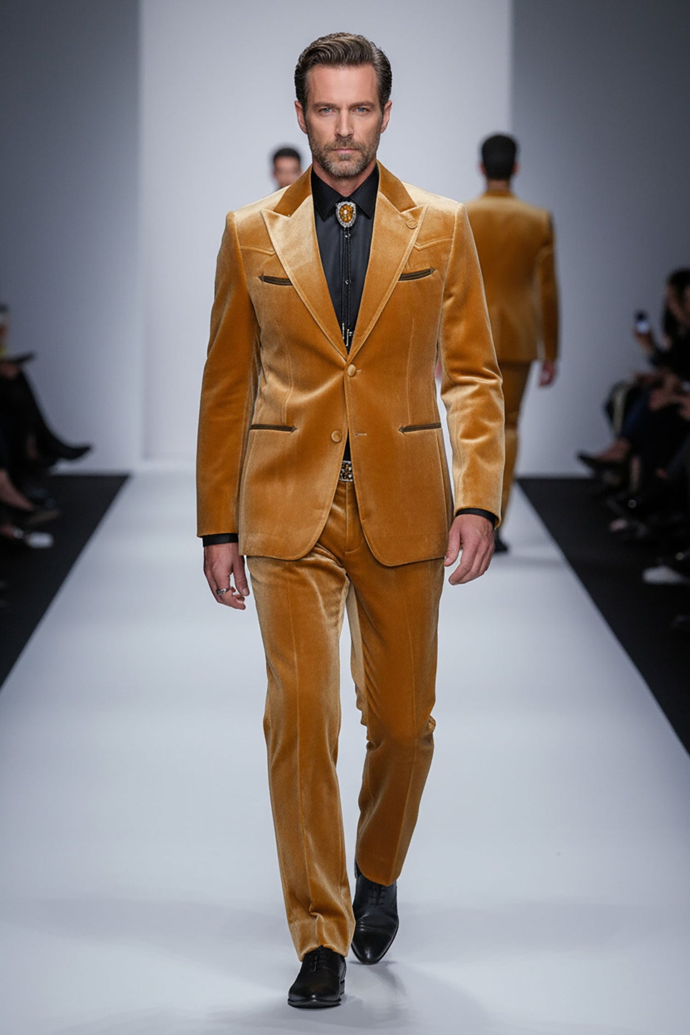 Barabaas Wholesale Men's Velvet Luxury Formal Wear Peak Lapel Suit 5SU51 Mustard