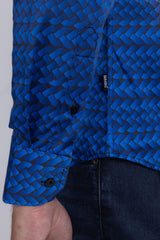 Barabas Wholesale Men's Geometric Rope Strand Stretch Long Sleeve Shirts 6B01 Blue