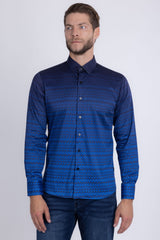 Barabas Wholesale Men's Geometric Rope Strand Stretch Long Sleeve Shirts 6B01 Blue