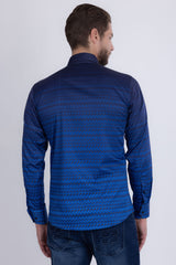 Barabas Wholesale Men's Geometric Rope Strand Stretch Long Sleeve Shirts 6B01 Blue Navy
