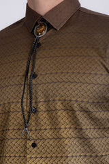 Barabas Wholesale Men's Geometric Rope Strand Stretch Long Sleeve Shirts 6B01 Brown Gold