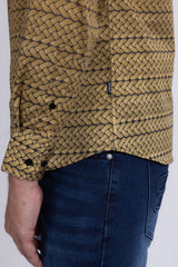 Barabas Wholesale Men's Geometric Rope Strand Stretch Long Sleeve Shirts 6B01 Brown