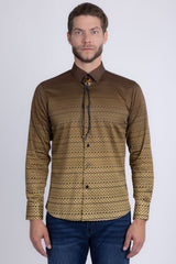 Barabas Wholesale Men's Geometric Rope Strand Stretch Long Sleeve Shirts 6B01 Gold