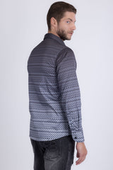 Barabas Wholesale Men's Geometric Rope Strand Stretch Long Sleeve Shirts 6B01 Grey