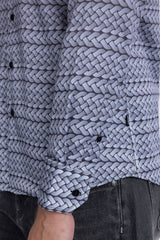 Barabas Wholesale Men's Geometric Rope Strand Stretch Long Sleeve Shirts 6B01 Grey