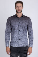 Barabas Wholesale Men's Geometric Rope Strand Stretch Long Sleeve Shirts 6B01 Brown