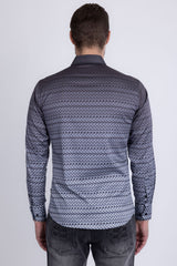 Barabas Wholesale Men's Geometric Rope Strand Stretch Long Sleeve Shirts 6B01 Grey