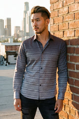 Barabas Wholesale Men's Geometric Rope Strand Stretch Long Sleeve Shirts 6B01 Grey