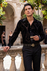 Barabas Wholesale Men's See Through Floral Embroidered Baroque Shirt 6B02 Black Beauty 