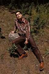 Barabas Wholesale Men's See Through Floral Embroidered Baroque Shirt 6B02 Chocolate