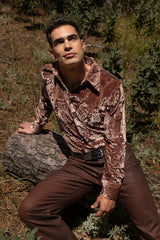 Barabas Wholesale Men's See Through Floral Embroidered Baroque Shirt 6B02 Chocolate