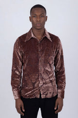 Barabas Wholesale Men's See Through Floral Embroidered Baroque Shirt 6B02 Chocolate