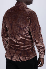 Barabas Wholesale Men's See Through Floral Embroidered Baroque Shirt 6B02 Brown