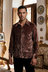 Barabas Wholesale Men's See Through Floral Embroidered Baroque Shirt 6B02 Chocolate