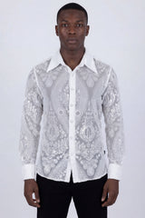 Barabas Wholesale Men's See Through Floral Embroidered Baroque Shirt 6B02 White
