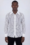 Barabas Wholesale Men's See Through Floral Embroidered Baroque Shirt 6B02 White
