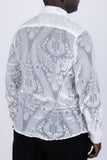 Barabas Wholesale Men's See Through Floral Embroidered Baroque Shirt 6B02 Off White