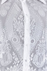 Barabas Wholesale Men's See Through Floral Embroidered Baroque Shirt 6B02 White