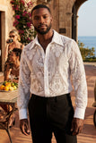 Barabas Wholesale Men's See Through Floral Embroidered Baroque Shirt 6B02 Whisper White