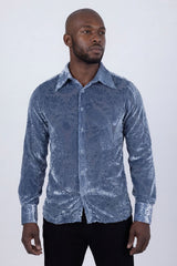 Barabas Wholesale Men's See Through Floral Embroidered Baroque Shirt 6B02 Blue