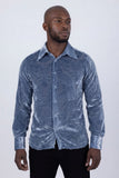 Barabas Wholesale Men's See Through Floral Embroidered Baroque Shirt 6B02 Blue