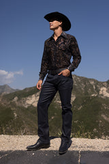 Barabas Wholesale Men's Paisley Floral See Through Long Sleeve Shirts 6B04 Black