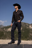 Barabas Wholesale Men's Paisley Floral See Through Long Sleeve Shirts 6B04 Black
