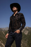 Barabas Wholesale Men's Paisley Floral See Through Long Sleeve Shirts 6B04 Black