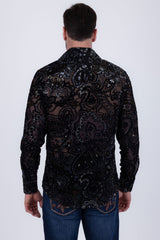 Barabas Wholesale Men's Paisley Floral See Through Long Sleeve Shirts 6B04 Charcoal